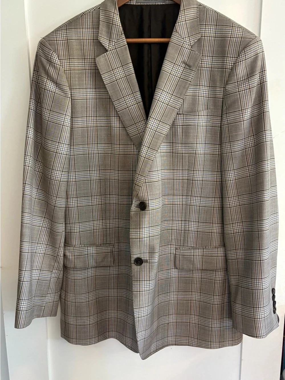 Nordstrom Marlane Fairway Brown Blue Glen Plaid Wool Blazer 46L